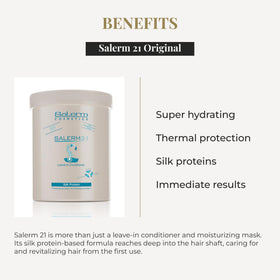 SALERM close-up label detail emphasizing silk protein formula and instructions