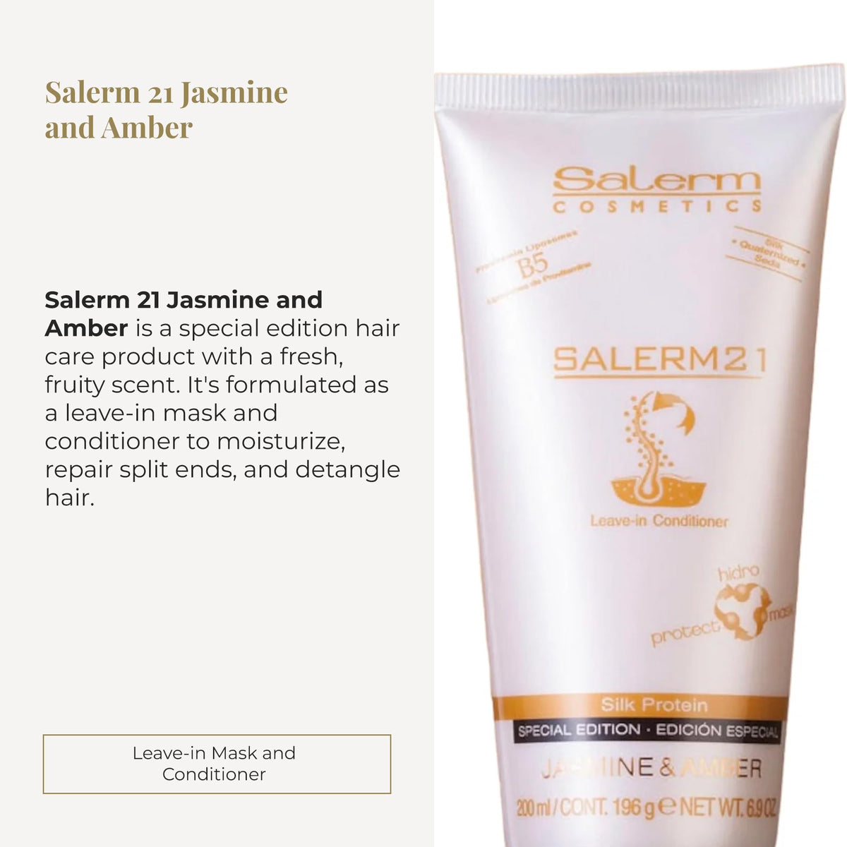 SALERM label and pump detail highlighting ingredients and usage instructions