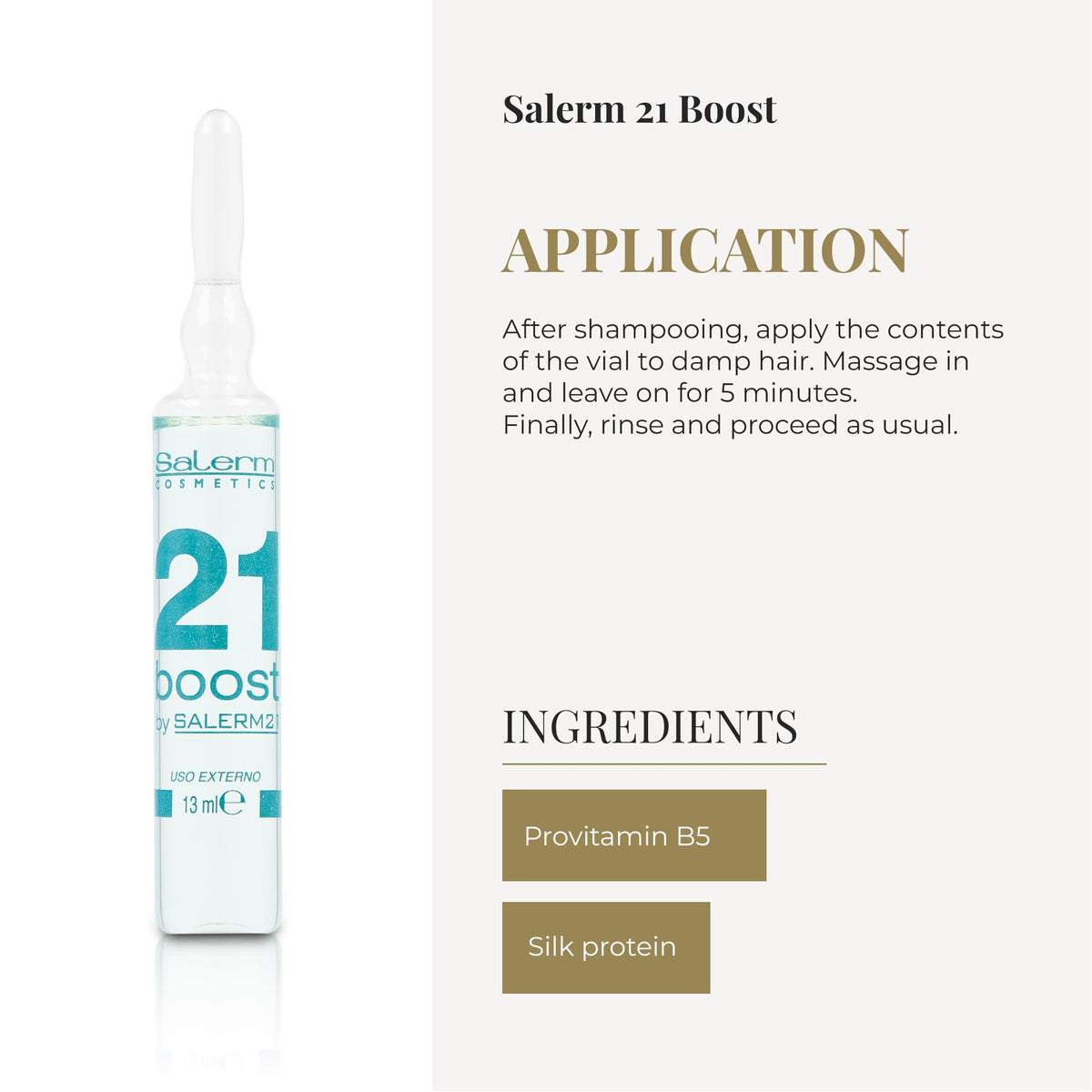 SALERM applying ampoule to damp hair demonstrating easy salon-style application