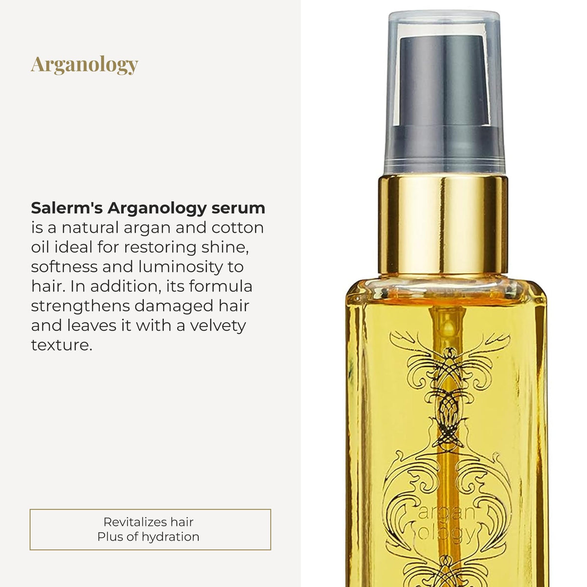 SALERM pump dispense close-up showing serum drop for precise, controlled application