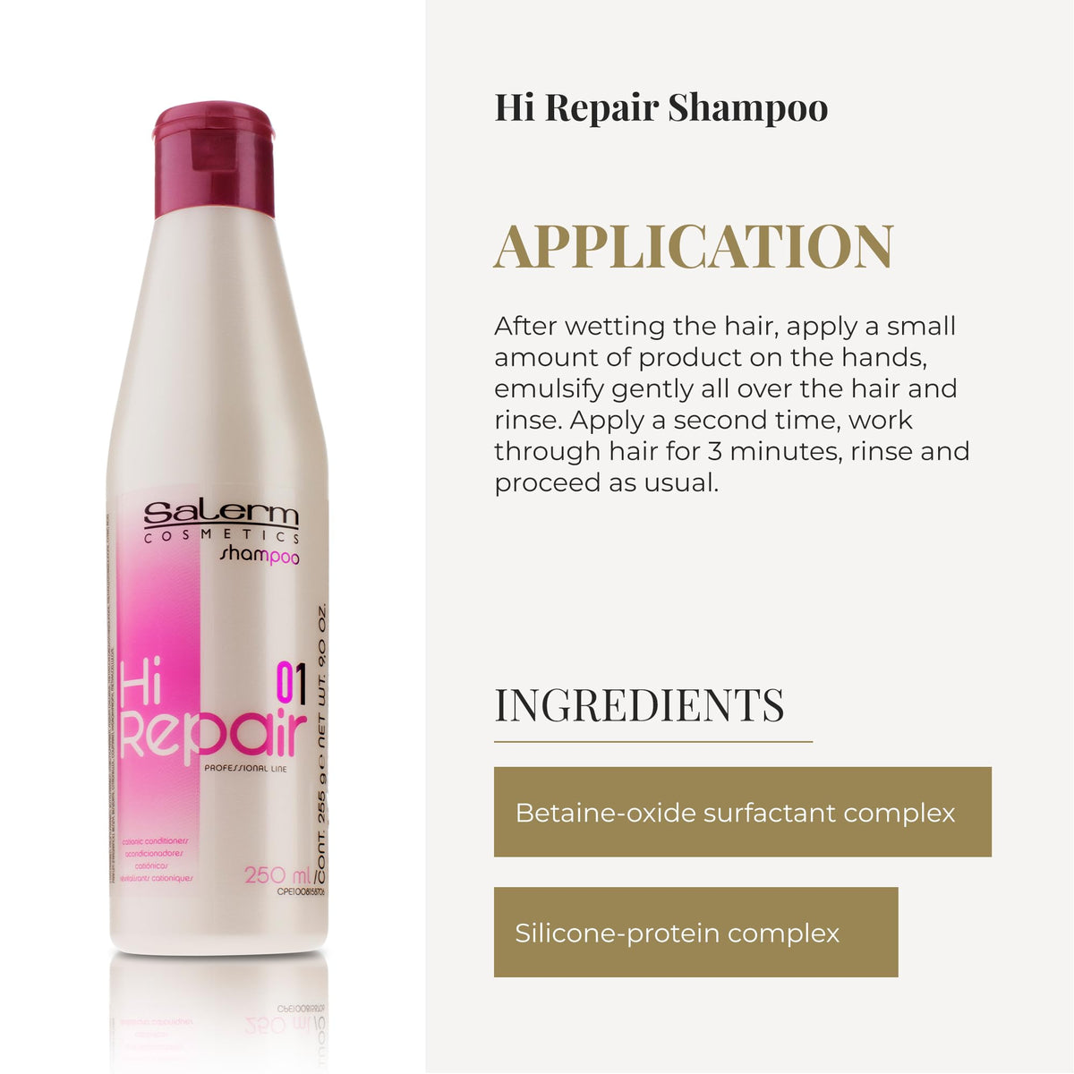 SALERM shampoo in hand while applying to wet hair for easy, even distribution