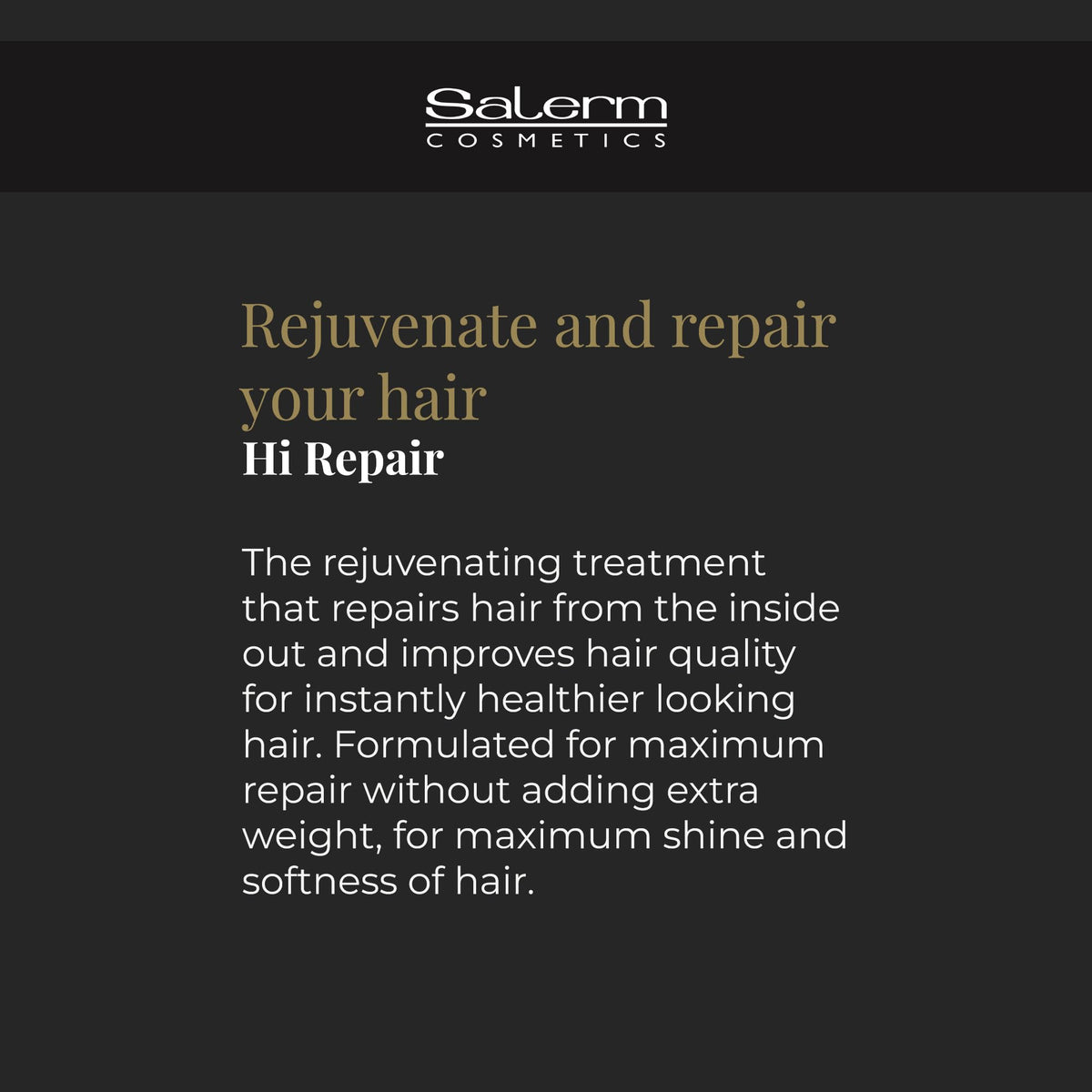 SALERM before and after hair strand comparison showing improved shine and strength