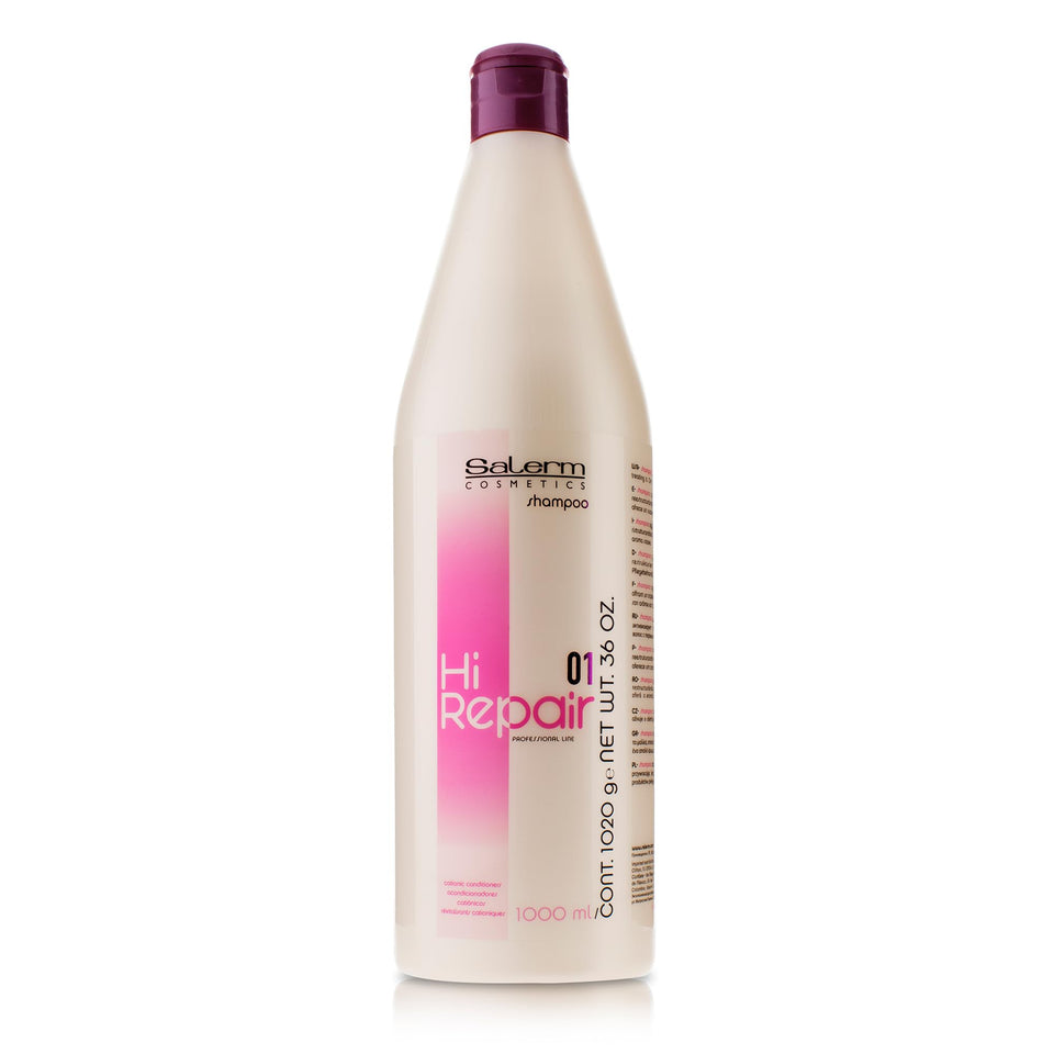 SALERM front view of 1000 ml Hi Repair Shampoo, professional refill benefit