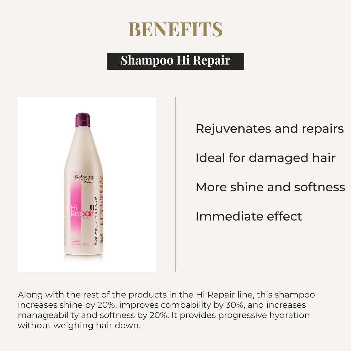 SALERM pump dispensing Hi Repair Shampoo showing easy professional use