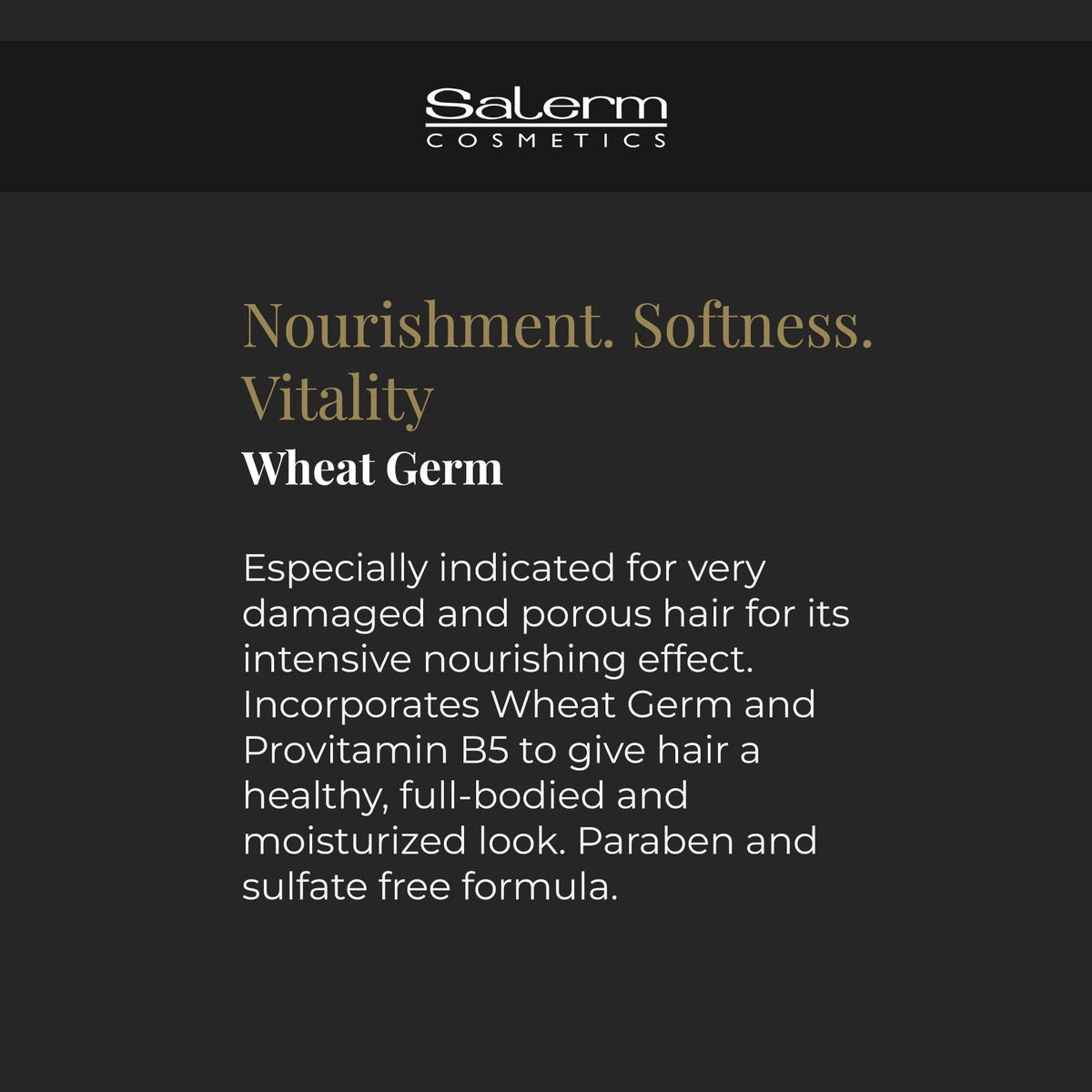 SALERM label close-up showing wheat germ oil ingredient and nourishing benefits