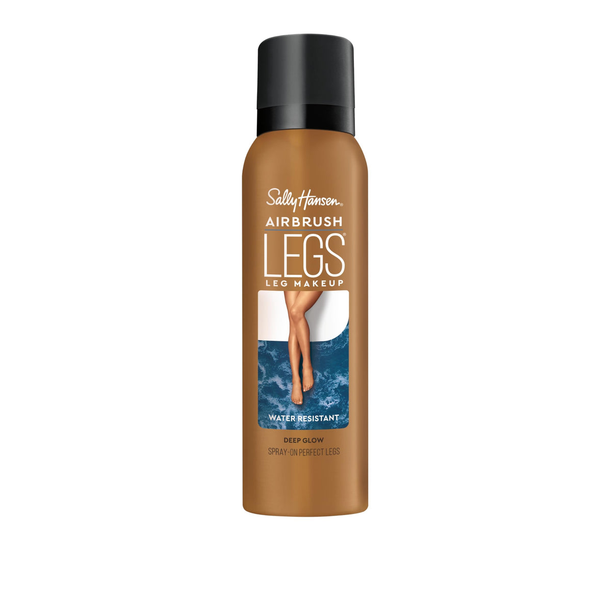 Sally Hansen Airbrush Legs front packaging showing Deep Glow shade and spray nozzle benefit: clear shade display