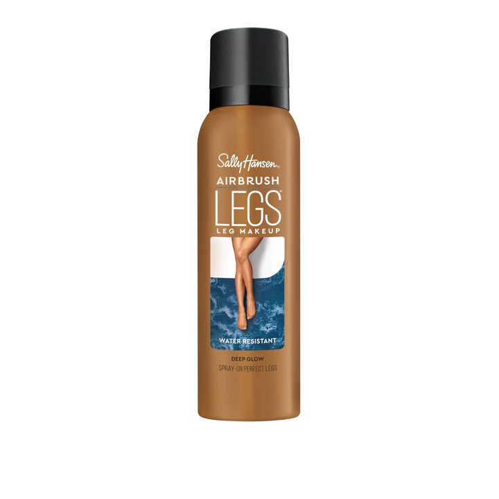 Sally Hansen Airbrush Legs front packaging showing Deep Glow shade and spray nozzle benefit: clear shade display