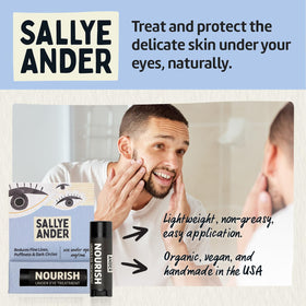SALLYEANDER Nourish being applied in a morning routine demonstrating quick under-eye soothing benefit