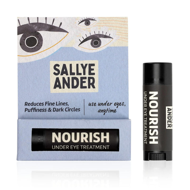 SALLYEANDER Nourish stick front packaging showing label and compact design benefit: easy storage
