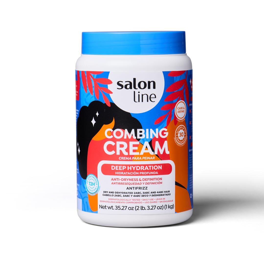 Salon Line detangling hair with a wide-tooth comb to reduce breakage