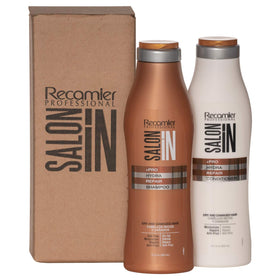 Saloon In front packaging showing bottle pair and clear product benefits