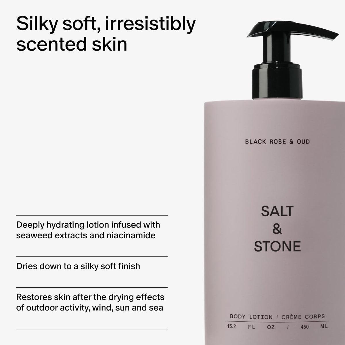 Salt & Stone bottle in hand for scale showing convenient 15.2 fl oz size