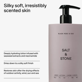 Salt & Stone bottle in hand for scale showing convenient 15.2 fl oz size