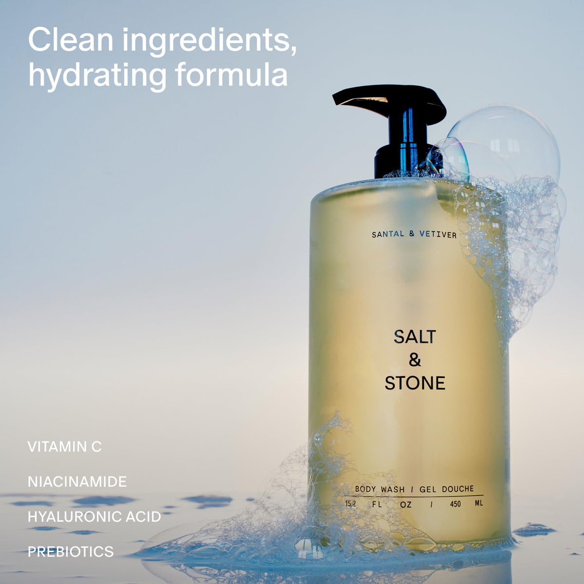 Salt & Stone rich foam lather closeup demonstrating cleansing and moisturizing action