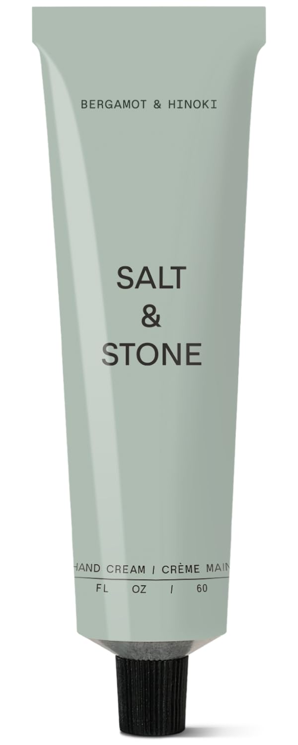 Salt & Stone front packaging showing bergamot and hinoki scent and benefit of fast hydration