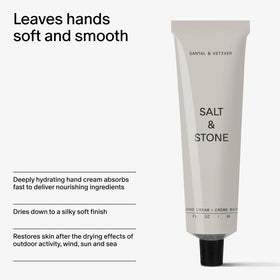 Salt & Stone label detail with ingredients, vegan and cruelty-free benefit