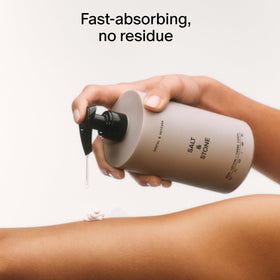 Salt & Stone applied on hand demonstrating quick absorption and silky skin benefit