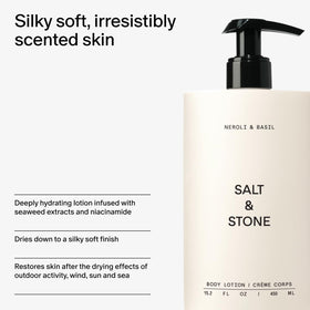 Salt & Stone bottle next to common objects showing 15.2 fl oz capacity for practical use