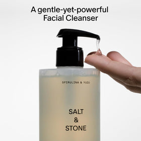 Salt & Stone pump dispensed in hand demonstrates easy application benefit