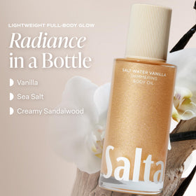 Saltair 4oz bottle size comparison next to hand to show portability and travel-friendly benefit