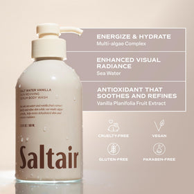 Saltair back label close-up listing ingredients and clean formula benefit