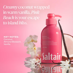 Saltair bottles styled on bathroom counter showing aesthetic packaging and shelf-ready look