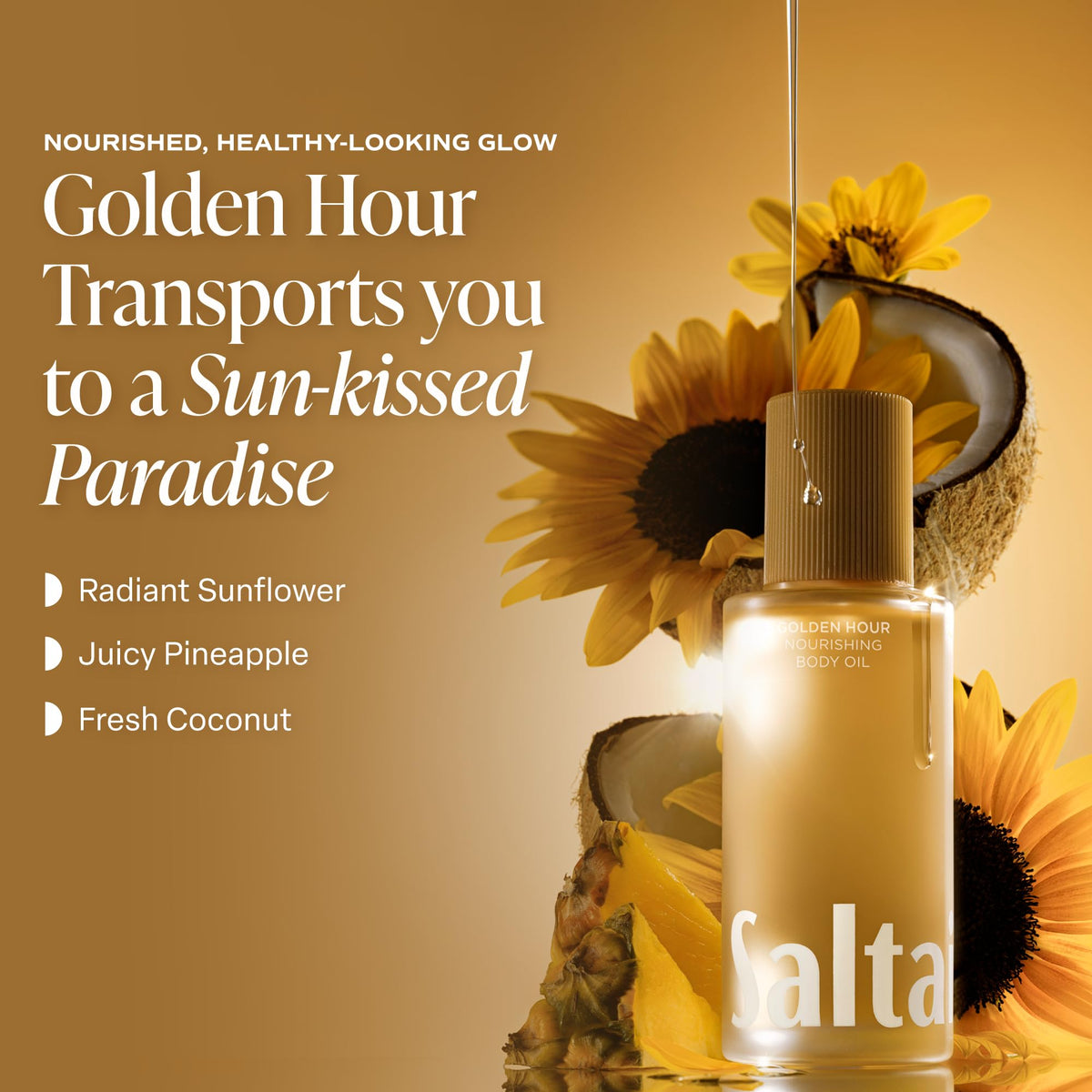 Saltair oil texture close-up highlighting silky glide and quick absorption benefit