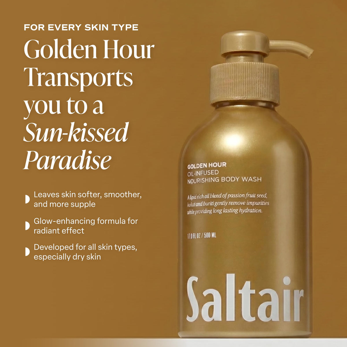 Saltair bottle in shower setting conveying practical everyday use