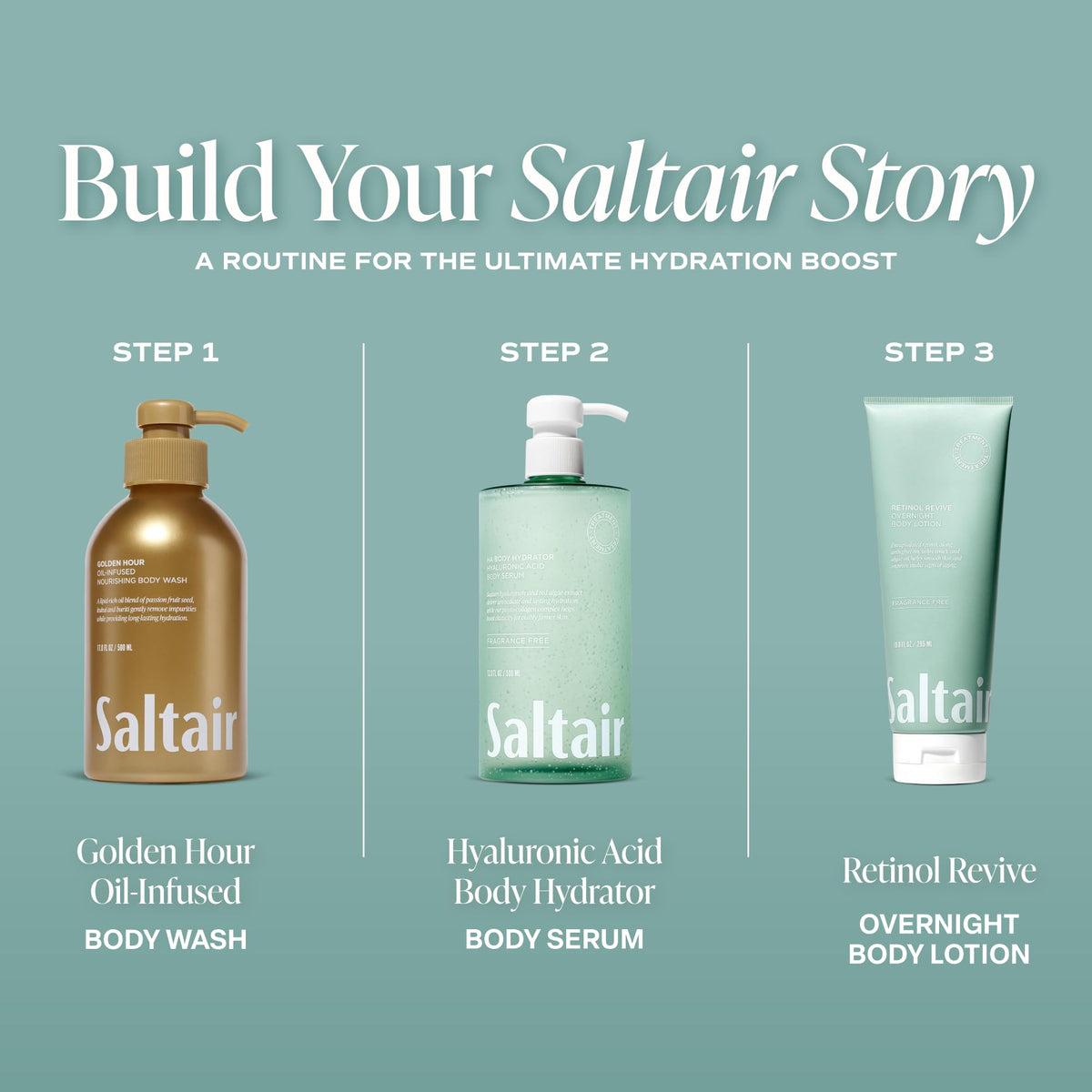 Saltair bottle on bathroom shelf suggesting daily routine convenience