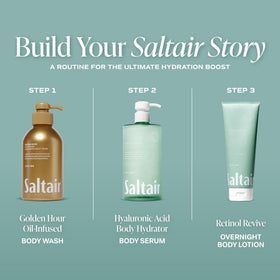 Saltair bottle on bathroom shelf suggesting daily routine convenience