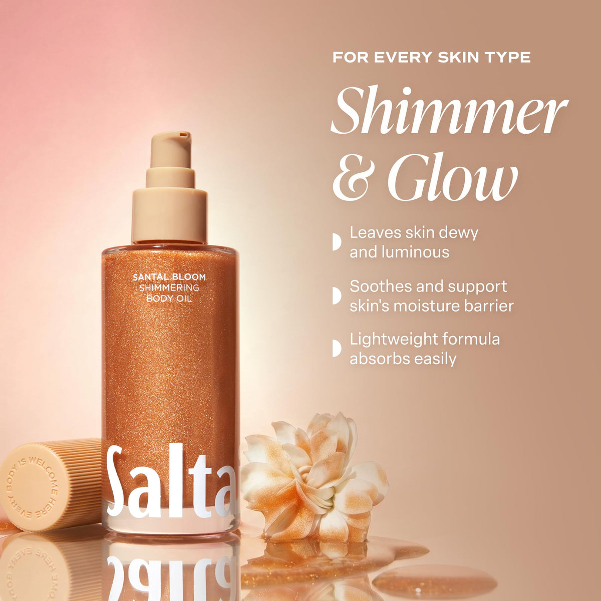 Saltair 4 fl oz bottle next to hand to show size and travel-friendly benefit