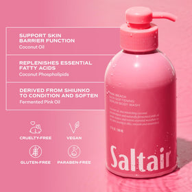 Saltair bottles on bath shelf styling conveying daily routine convenience