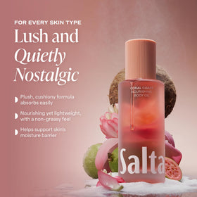 Saltair Coral Coast 4oz bottle next to phone showing compact, travel-friendly size