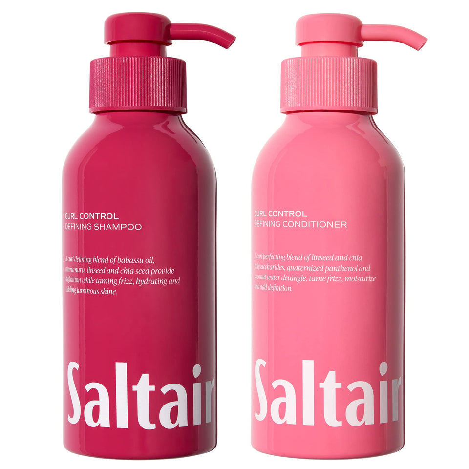 Saltair front packaging showing almond-scented curl control set benefits