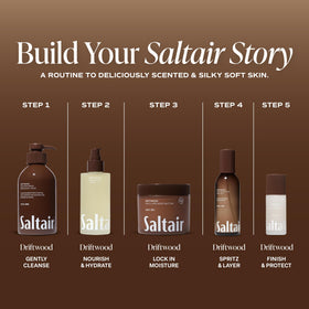 Saltair label close-up listing kukui moringa squalane for nourishing ingredient benefit