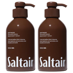 Saltair front packaging showing two Driftwood bottles and clean design