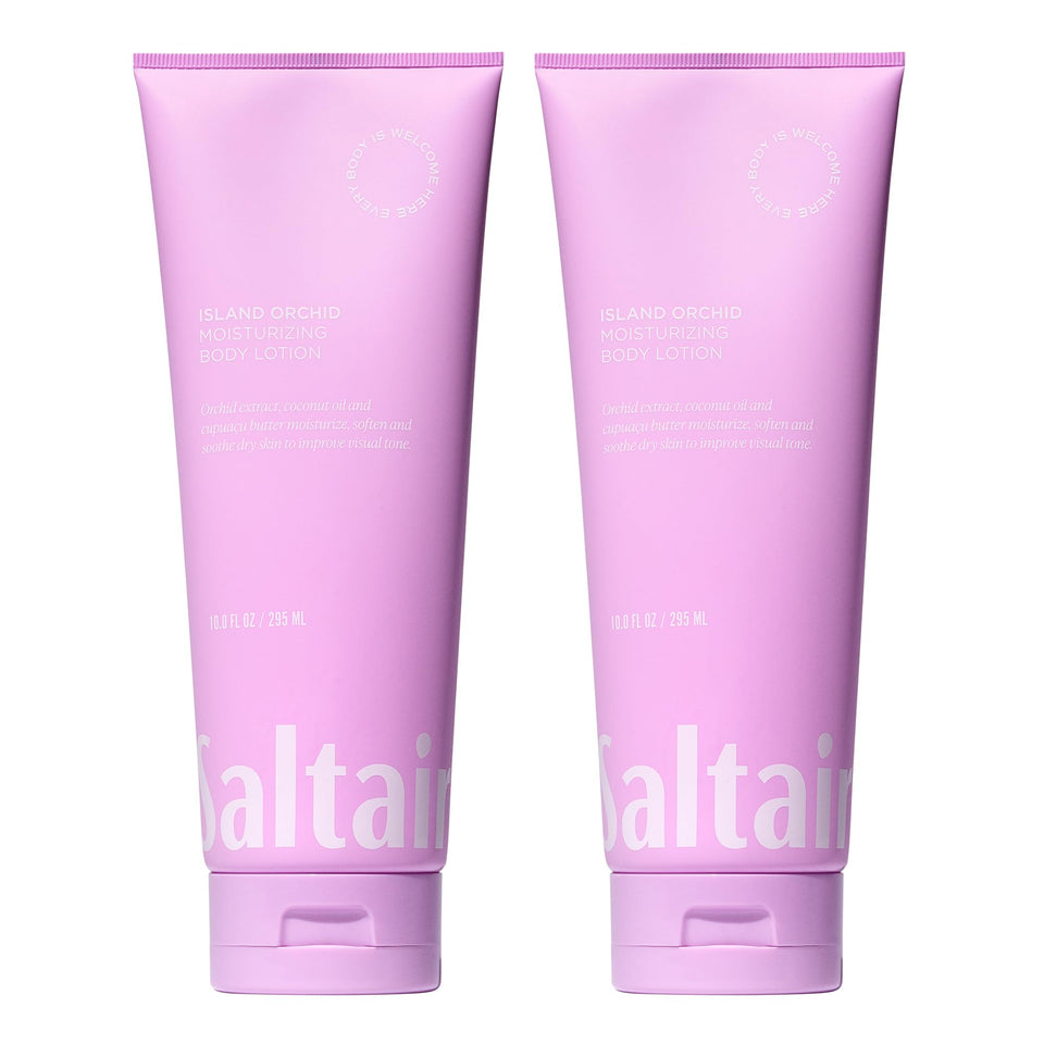Saltair front packaging showing Island Orchid scent and moisturizing benefit