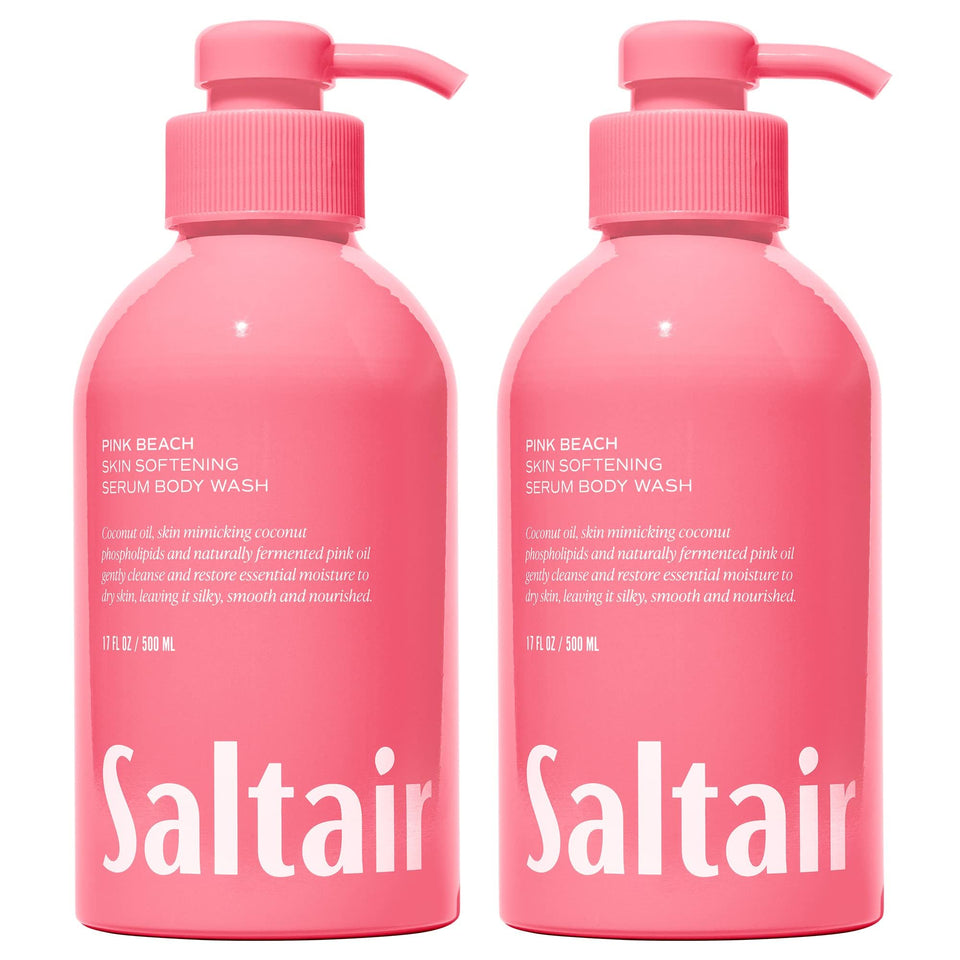 Saltair front packaging showing two 17oz pumps and Pink Beach scent benefit