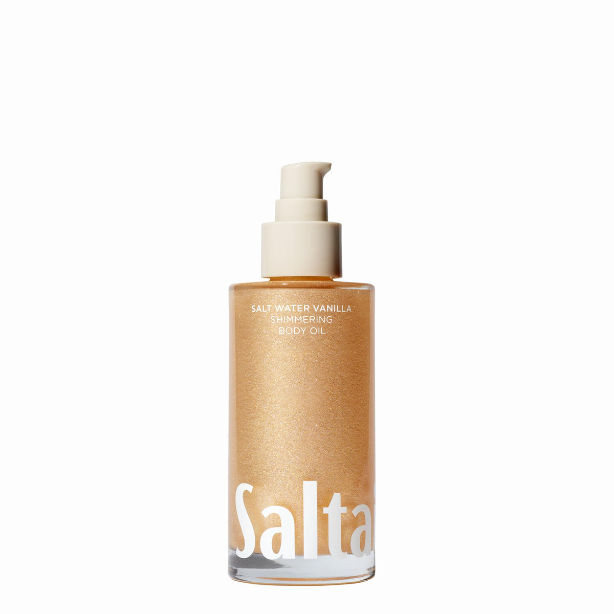 Saltair front packaging showing shimmering body oil and clean design for effortless glow
