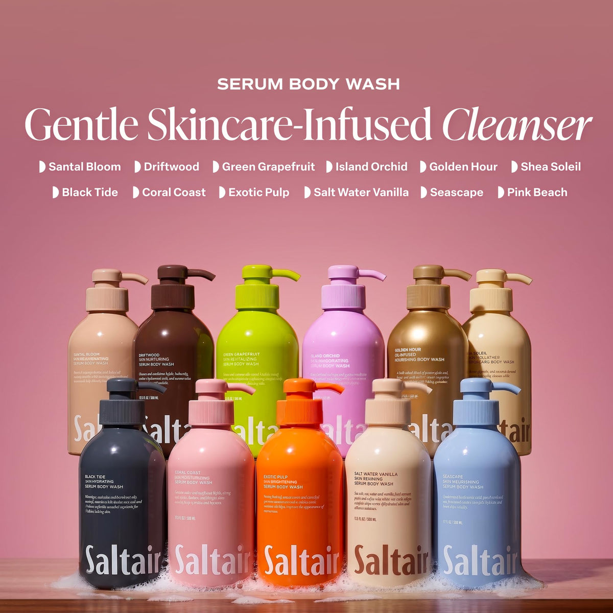 Saltair ingredients spread with coconut and guava highlighting natural extracts