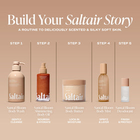 Visual of Kukui, Cacay, squalane ingredients representing Saltair nourishing formula