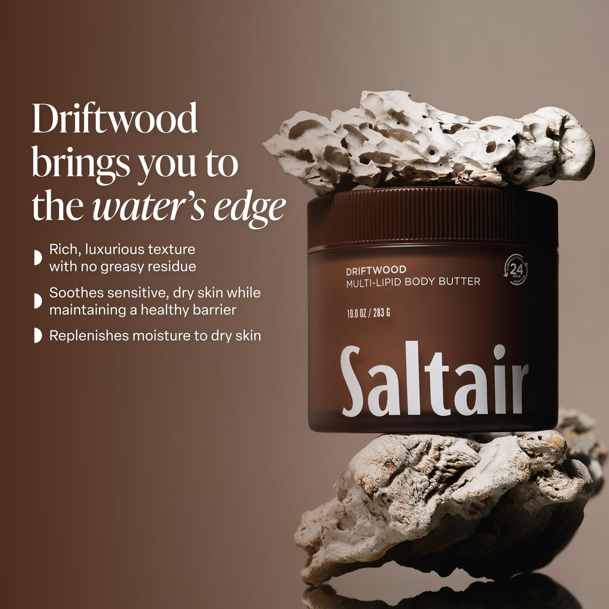 Saltair 10 oz jar beside coin showing true size and portability benefit