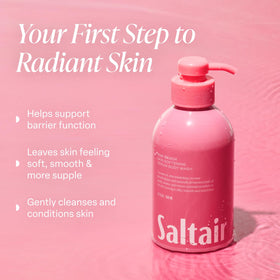 Saltair creamy lather texture on palm showing rich foam and gentle cleansing performance