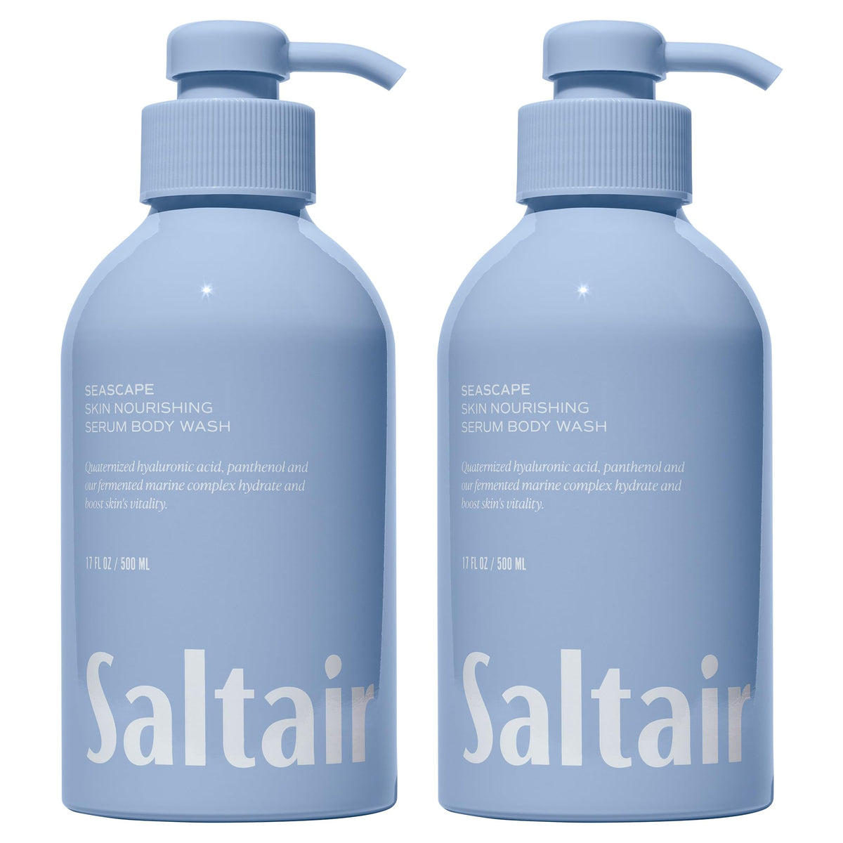 Saltair front packaging showing two 17oz bottles and Seascape scent benefit