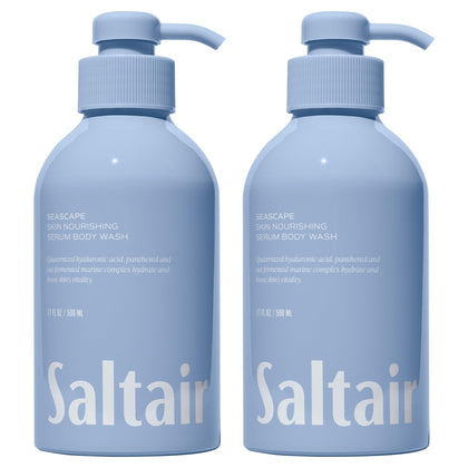 Saltair front packaging showing two 17oz bottles and Seascape scent benefit