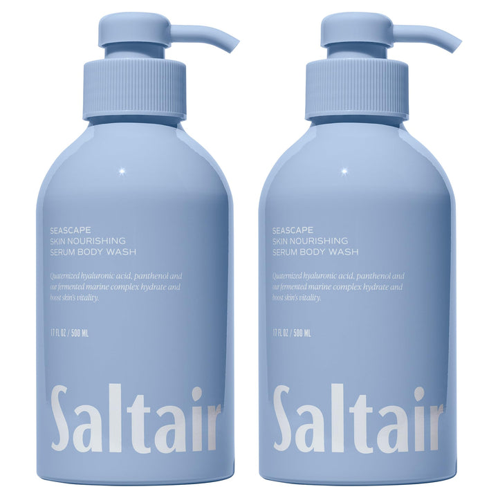 Saltair front packaging showing two 17oz bottles and Seascape scent benefit