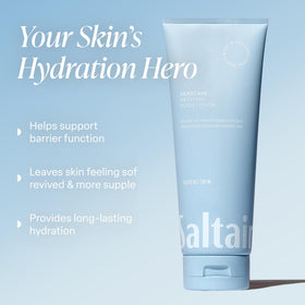 Saltair open tube texture close-up highlighting creamy lotion consistency and quick absorption benefit