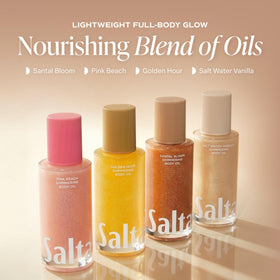Model highlighting collarbone with Saltair oil for radiant, illuminated skin