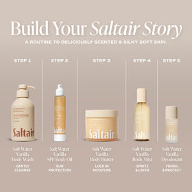 Saltair 4oz bottle next to sunglasses showing compact travel size
