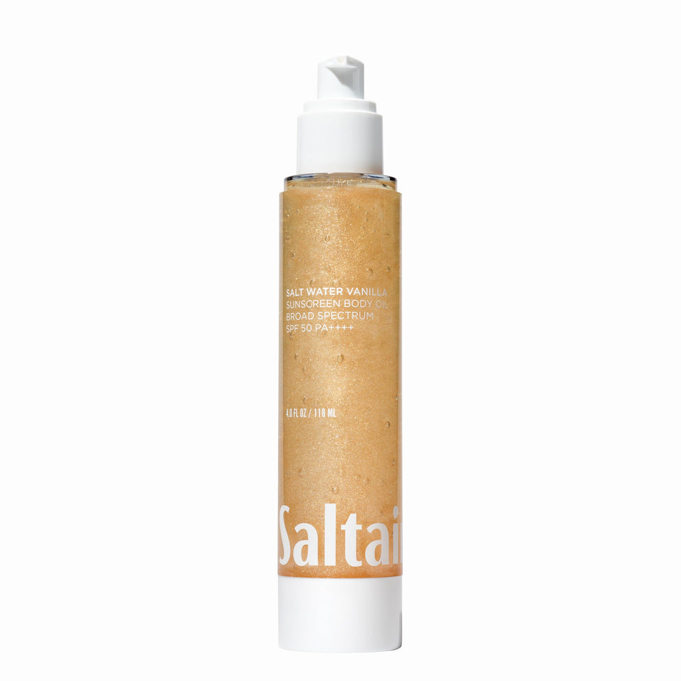 Saltair front pump bottle showing packaging and sunscreen convenience